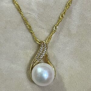 10-11 mm Natural Akoya Cultured White Pearl Pendant Necklace 22”